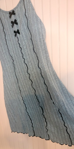 Women's Light Blue Cami Ribbed Dress w/Bows & Piping Size M (6) - Picture 10 of 11