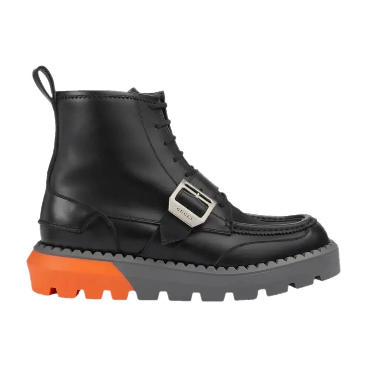 Gucci Men's Chunky Platform Lace-Up Leather Buckle Boots G