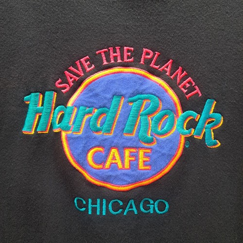 Hard Rock Cafe Chicago Vintage Save the planet Embroidered Sweatshirt Large - Picture 2 of 7