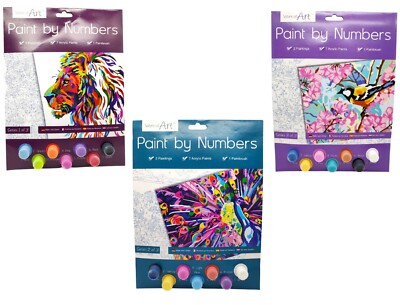 A4 Paint By Numbers Kids Children Art Painting Paint Brush Animals Birds Design | eBay UK