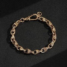 Men Women 9ct Gold Tulip Pattern Bracelet with Albert Clasp 9mm Thick 8" Long GF
