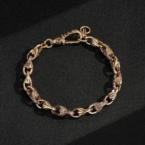 Men Women 9ct Gold Tulip Pattern Bracelet with Albert Clasp 9mm Thick 8" Long GF