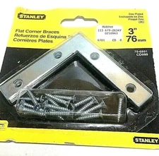 2 Stanley 75-6891 Flat Corner Braces Zinc Plated 3" with Screws 4 Pack Each