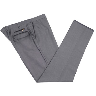 Zilli Gray Lightweight Superfine Wool-Silk Pants with Leather Details 43 (Eu 62)