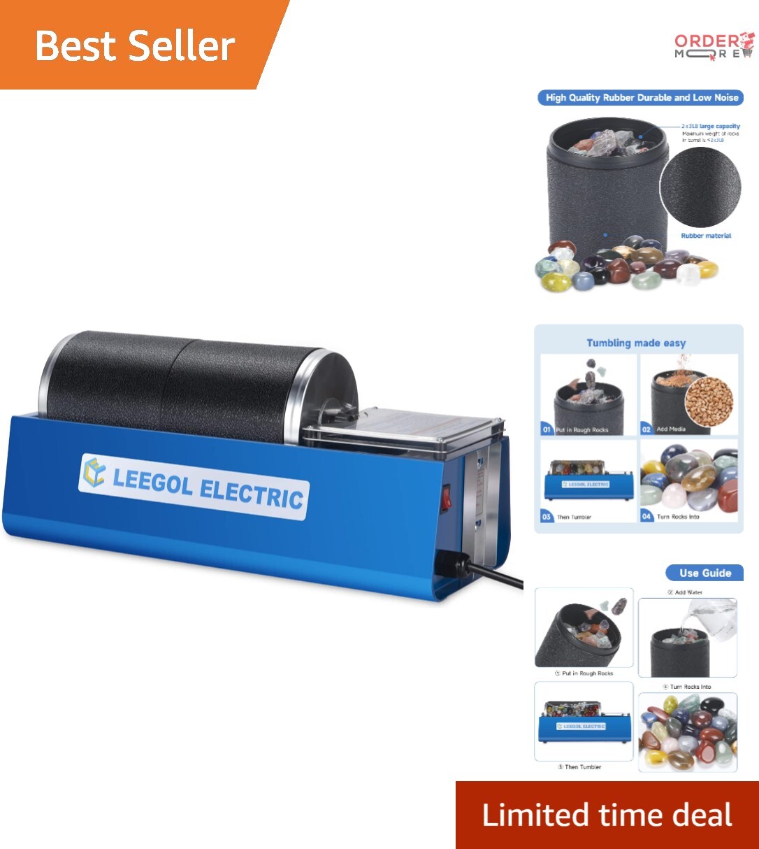 Rock Tumbler Plastic 6LB Double Drum Automatic Polisher For 