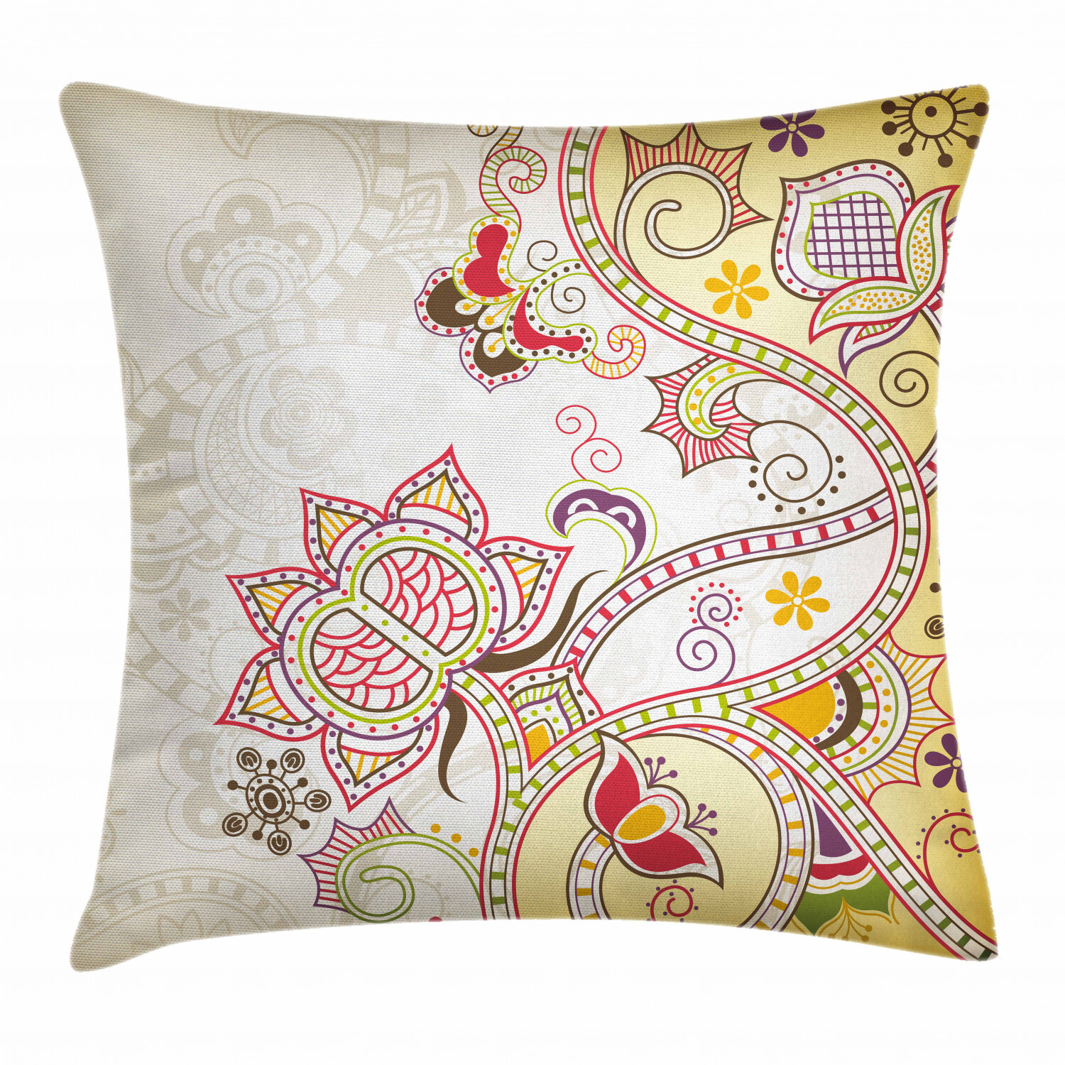 Asian Floral Ornament 24-Inch Square Pillow Cover with Flower Design