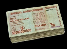 20 pcs x Zimbabwe 50 Billion dollar agro cheque banknotes-1/5 bundle