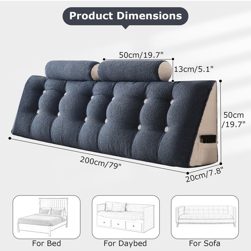 Triangular Headboard Pillow w/2 Neck Pillow Bolster Sitting Bed Reading Pillow - Picture 18 of 77