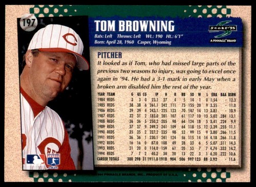 1995 Score #197 Tom Browning - Picture 2 of 2