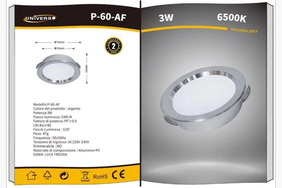 Faretto a led incasso slim 3W luce calda naturale fredda mensole cappa 55mm 220v - Immagine 3 di 4