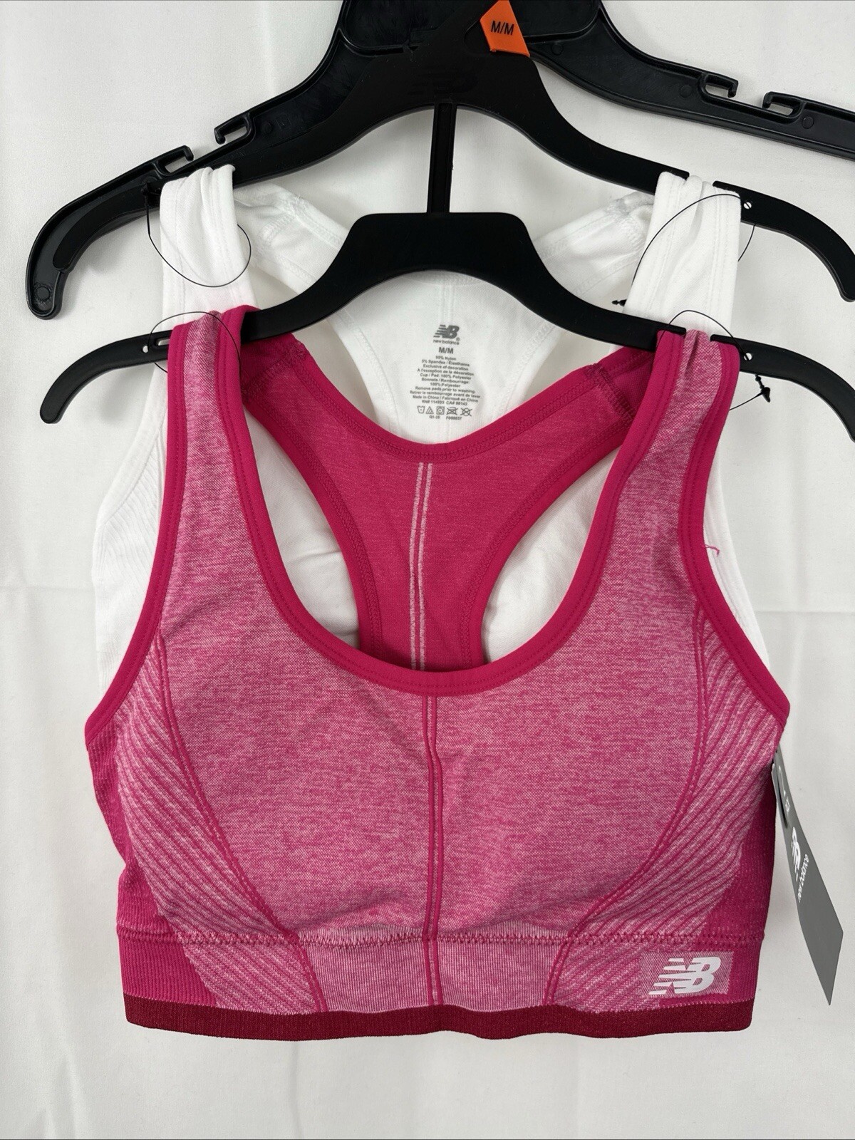 New Balance M Sports Bra 2 Pack Racerback Tagless Padded Carnival Pink & White