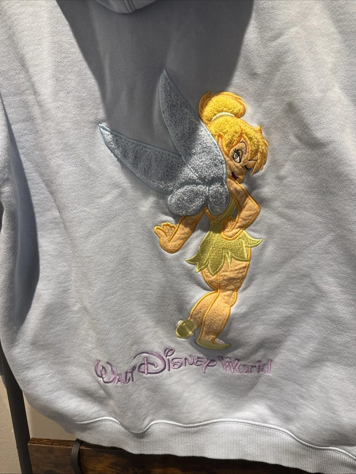 Женская толстовка с капюшоном на молнии Disney Tink Tinkerbell синяя средняя вышитая 90-е - Изображение 2 из 4