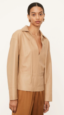$695 NWT VINCE SCULPTED 100% LEATHER SLIP-ON SHIRT IN
