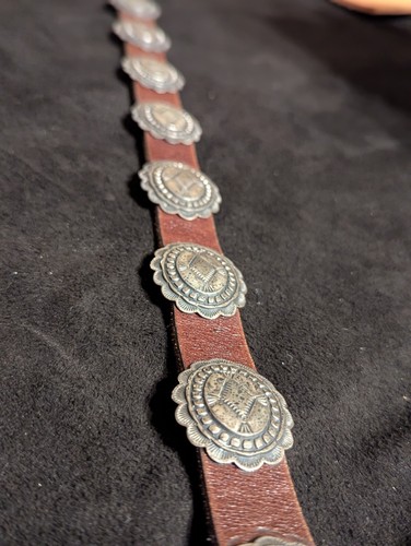 Vintage Leather & Silver Belt Native American Southwest Darrell Cadman - Picture 3 of 6