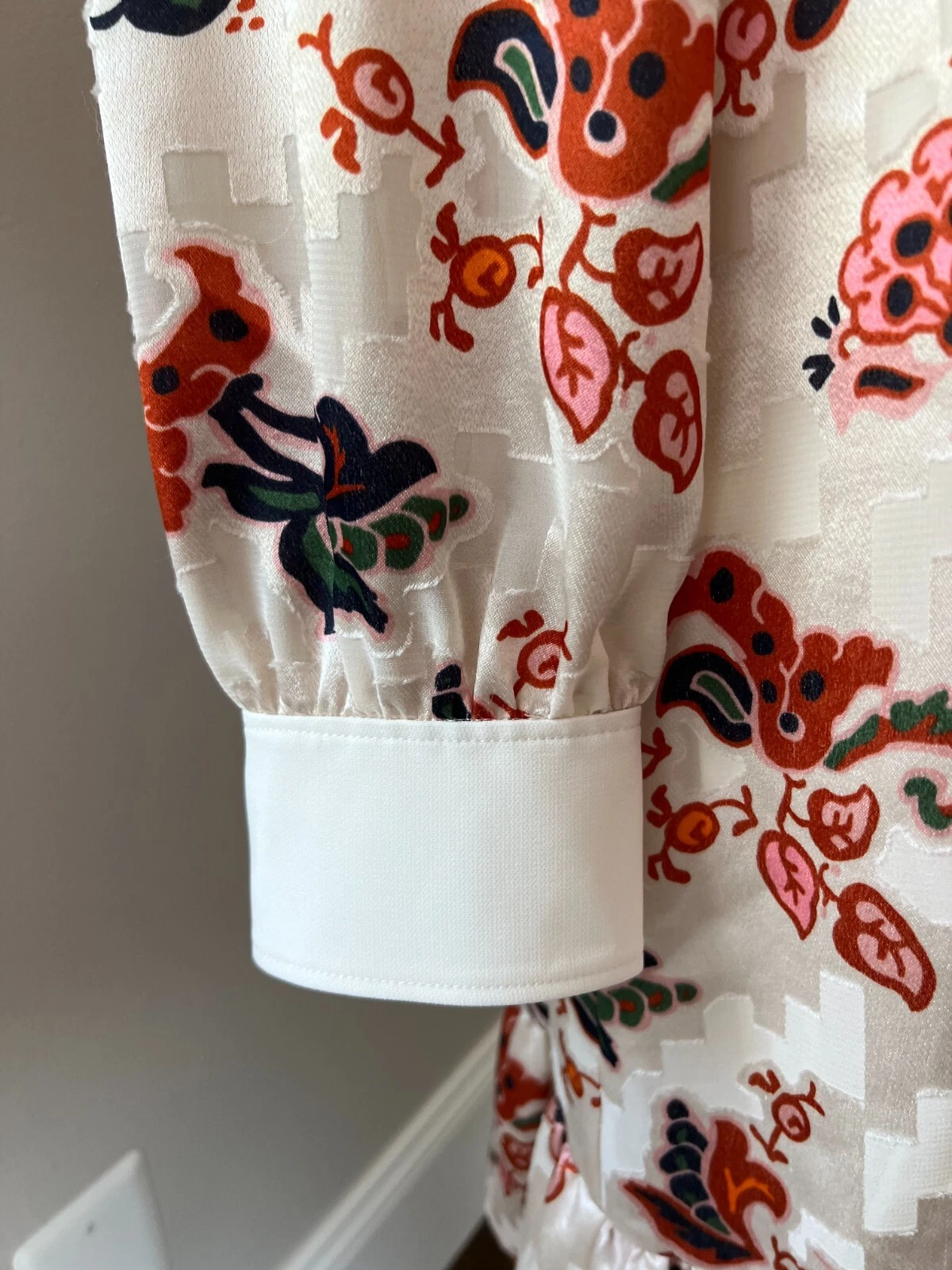 $548 TORY BURCH ABITO TUBINO BURNOUT IN SETA AVORIO MONTAGNA PAISLEY TAGLIA 12