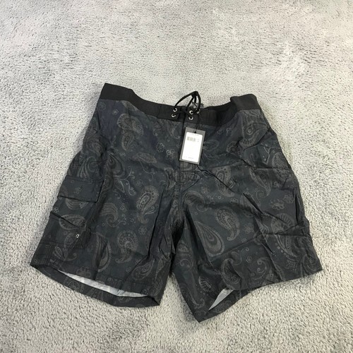 Neu John Varvatos Badeshorts Herren Medium schwarz Paisley Badehose Board Freizeit