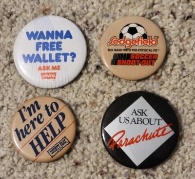 Vintage Clothes Ad Pinbacks Buttons Levi's Parachute Pants