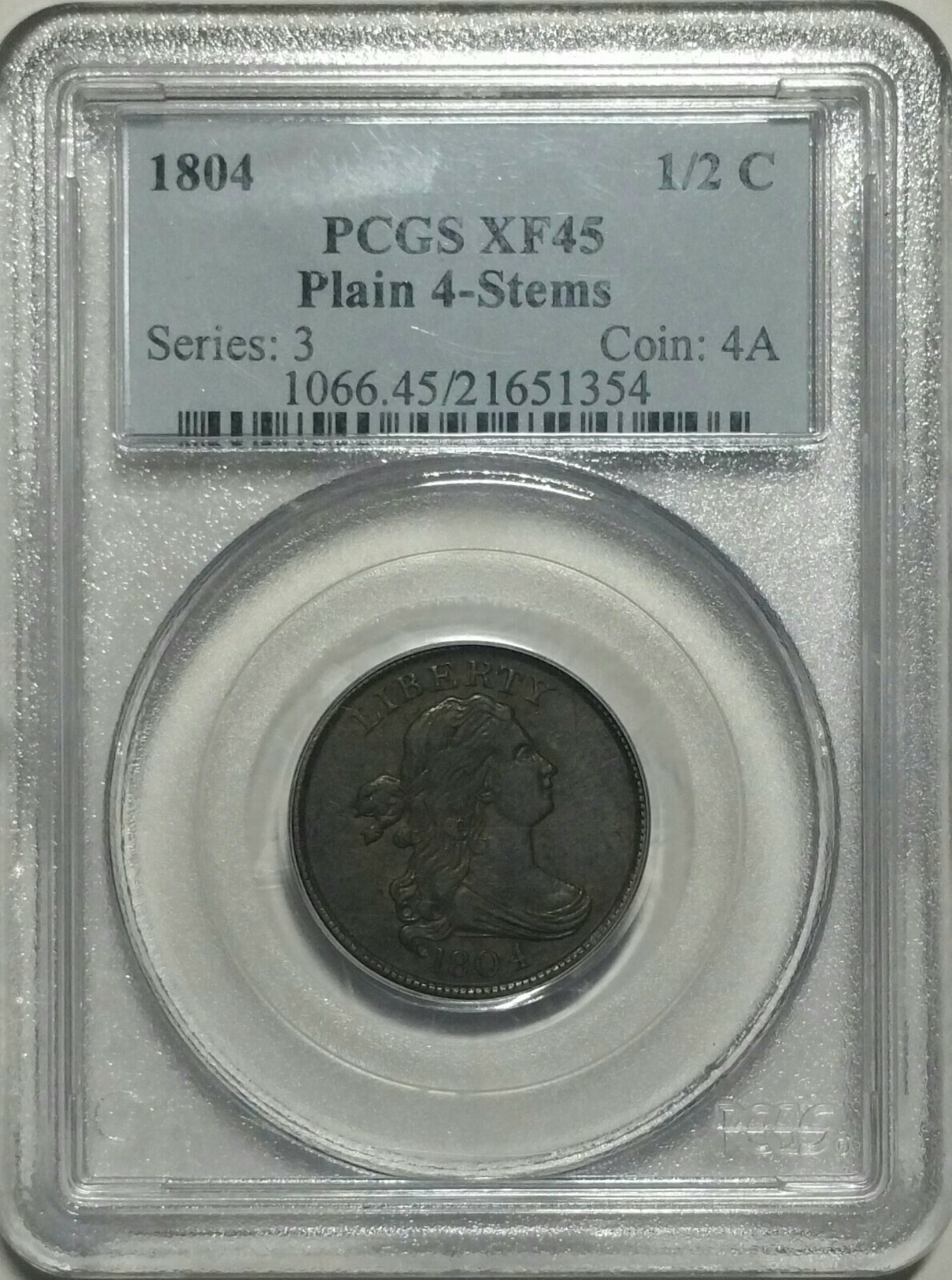 1804 1/2c Plain-4 Stems C-11 Draped Bust Half Cent PCGS XF-45 Condition Census - Picture 3 of 4