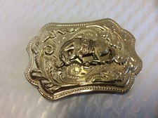 Western Bucking Bronco Rodeo Horse Gold Tone Belt Buckle