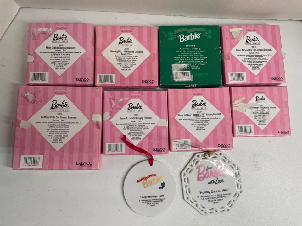 LOTE de 10 ORNAMENTOS DE DISCO DE PORCELANA BARBIE DA ENESCO (1996) - Imagem 2 de 2