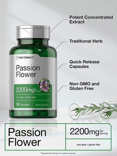 Passion Flower Capsules | 2200mg | 90 Count | Non-GMO | by Horbaach - Picture 3 of 7