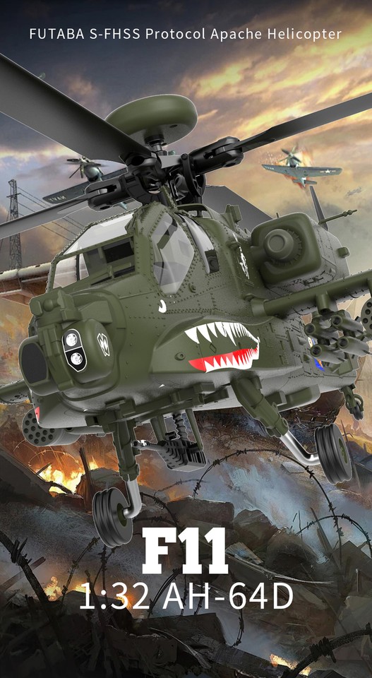 YXZNRC F11 AH 64D Apache RC Helicopter W 6 Axis Gyro 2 4G 6CH 1 32 RC yxznrc-f11-ah-64d-apache-rc-helicopter-w-6-axis-gyro-2-4g-6ch-1-32-rc