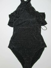 NWT Select Womens Size 12 One Piece Bodysuit Black Glitter Ruffle