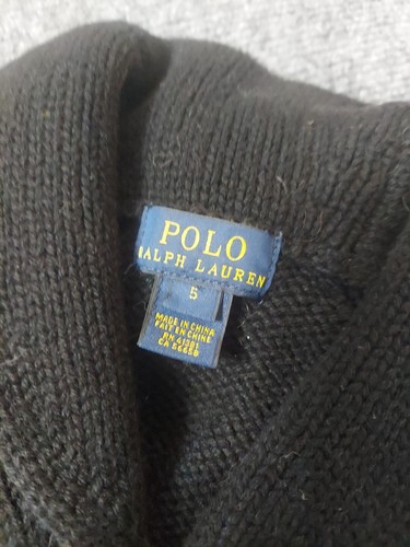 Polo Ralph Lauren Sweater Boys 5 Black Skull Cross Bones Shawl Collar Cardigan - Picture 7 of 11
