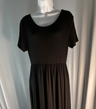 Womens Black Solid Maxi Dress Size L Short Sleeve Scoop Neck Pullover Long