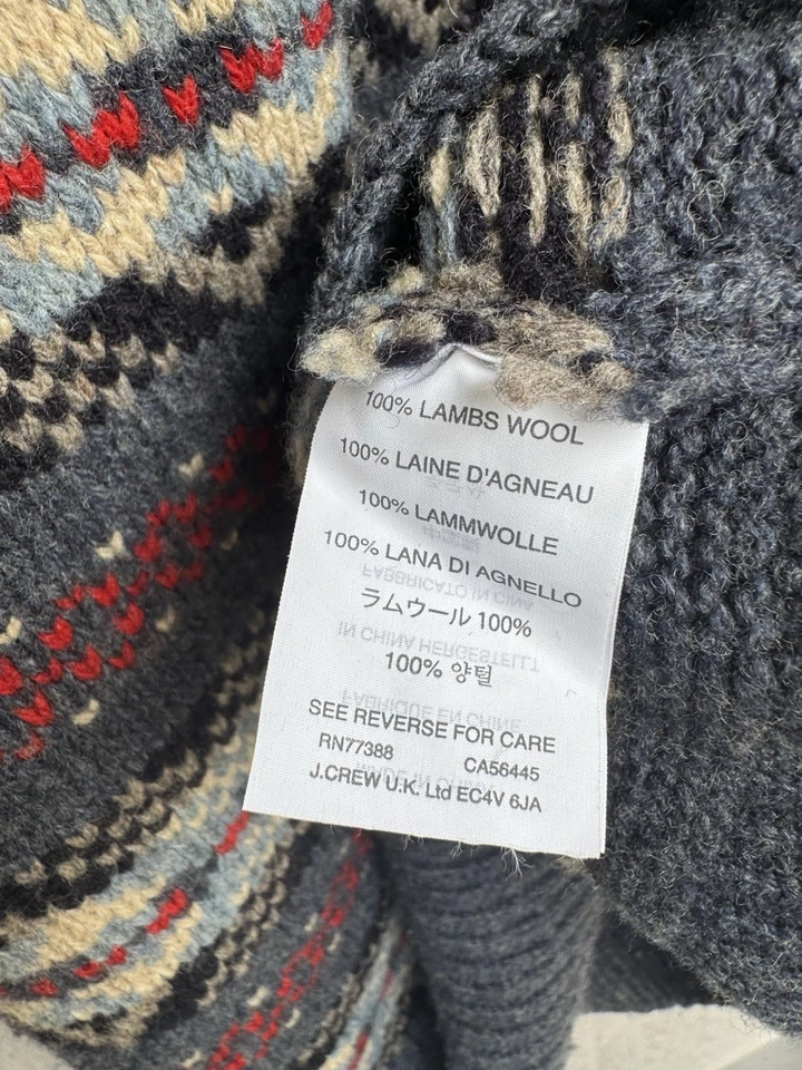 J Crew Sweater Mens Large Gray Lambs Wool Crew Neck Fair Isle Nordic Preppy Foto 3 de 4