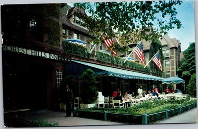 Postcard NY Long Island Queens Forest Hills Inn outdoor dining Knott Hotel