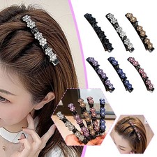 Sparkling Crystal Stone Braided HairClips, Double Bangs Hair Clips Braided JQ