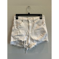 Risen White Denim Shorts M High Rise Raw Hem Summer Festival