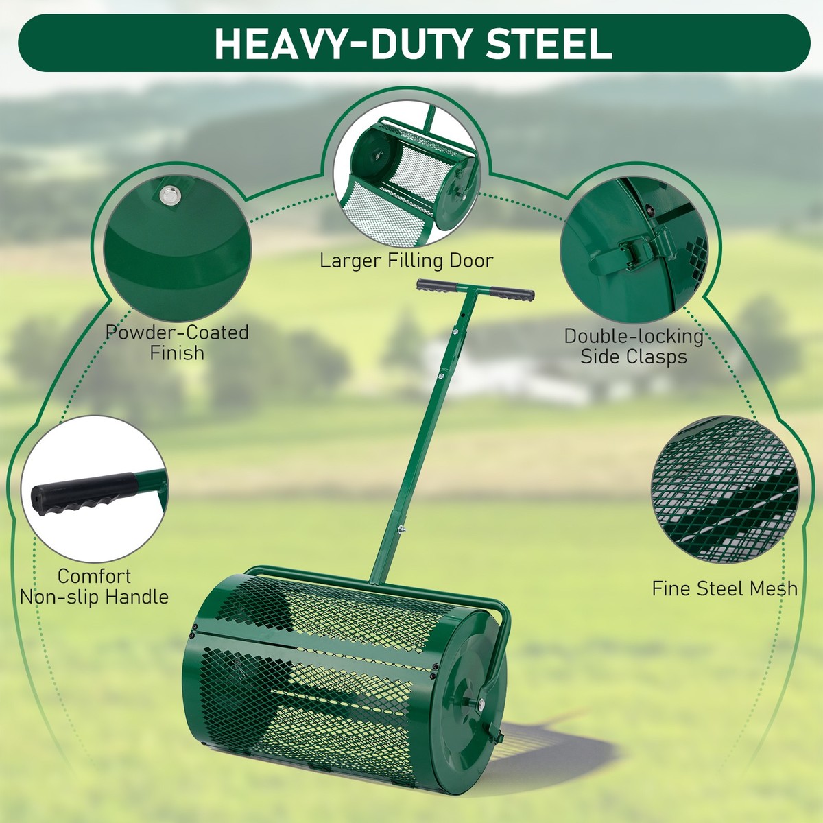 DUOSONG Peat Moss Spreader 24Inch,Compost Spreader Metal Mesh,T Shaped Handle For Planting DUOSONG Peat Moss Spreader 24Inch,Compost Spreader Metal Mesh,T Shaped Handle For Planting