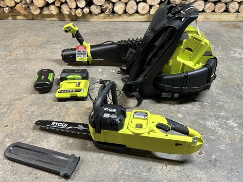 Ryobi 40V HP Blower, Charger, Batteries, & 18V Chainsaw - Picture 1 of 3