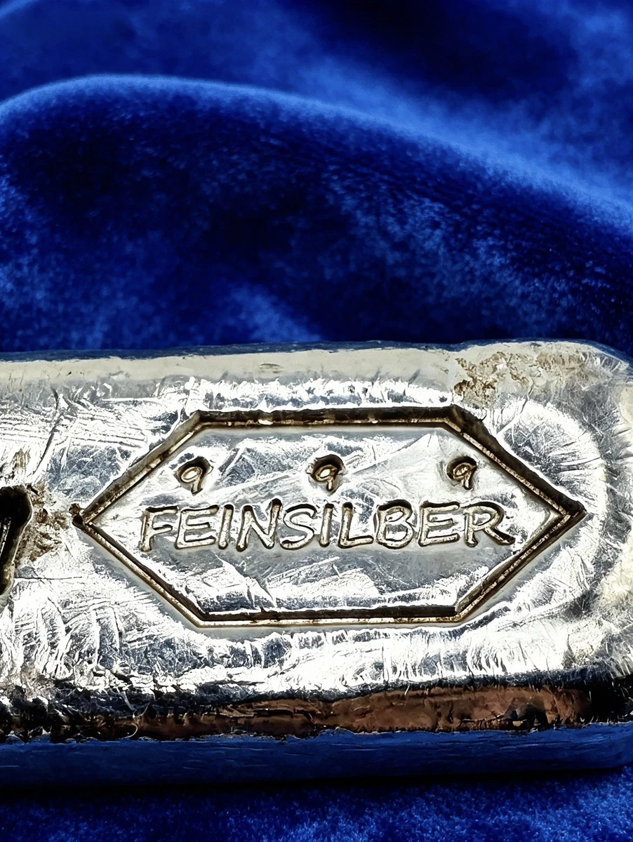 Vintage German 5 oz Poured Silver Bar 999 Fine — 5 Unzen Feinsilber Cast Bullion