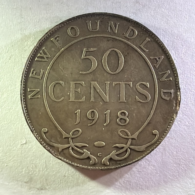 1918 Newfoundland 50 Cents .925 Silver Coin - Low Mintage  - Canadian - 481