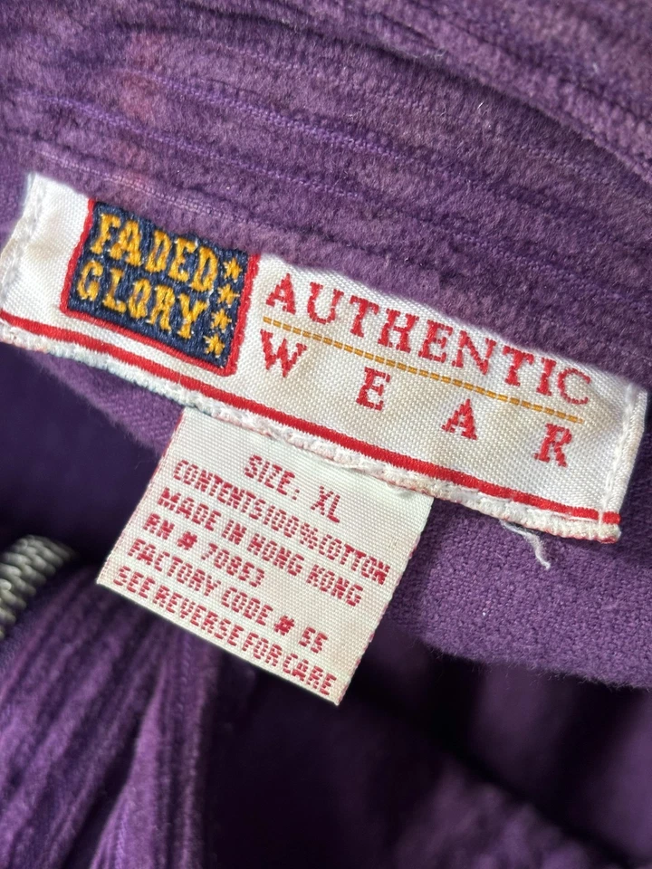 Chaqueta Gloria Desteñida De Colección Para Hombres XL Púrpura Pana Cremallera Bolsillos Frontales en el Pecho Años 90 Foto 2 de 4