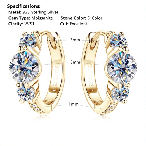 1.46 cttw Moissanite Huggie Hoop Earrings 925 Sterling Silver GRA Certified New - Picture 7 of 10