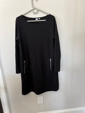 GAP  NWT  Knit Shift Dress Black Long Sleeve Size L Pockets Zipper Knee Length