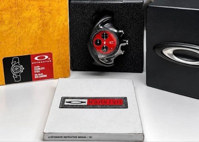 Rare OAKLEY Detonator Red Chrome Chronograph Analog Watch w/ Box Manual