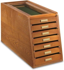 Collector's Cabinet Display Case for Collectibles Oak 7-Drawer Storage Organizer