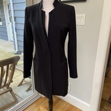 Zara Womens Medium Black Inverted Lapel Long Fitted Blazer Snap Closure Jacket