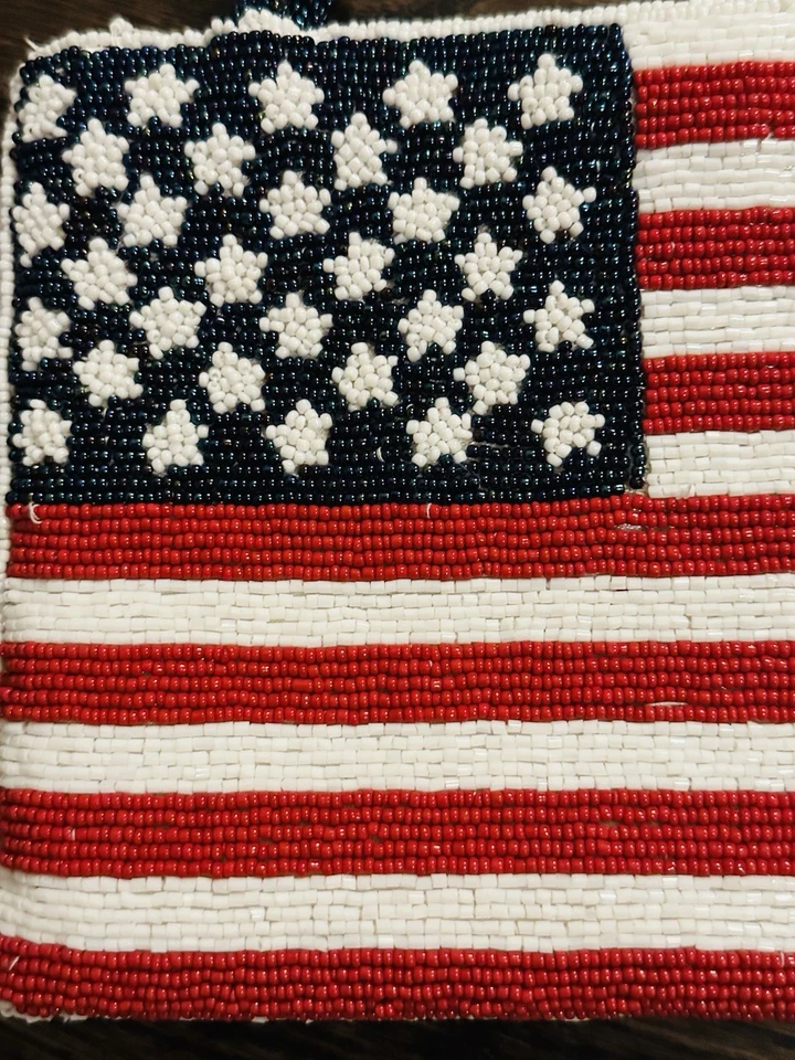 Винтажный Валери Стивенс вечер сумка США флаг бисером красный белый синий Дамская сумка с Ярлыками - Изображение 3 из 4