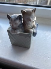 NAO by Lladro Two Kittens In Basket Porcelain Figurine  Vgc