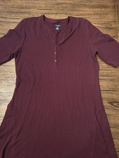 Chaps Dress Size Large Maroon Short Sleeve Midi Knit Ribbed Y2K A-line