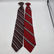 Vintage TIE K CRAFT Necktie Clip-On Set of 2 Striped Red & Wine Made in USA
