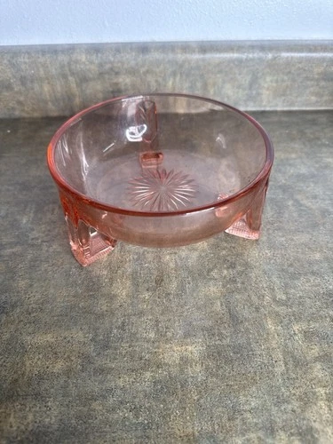 Pink Depression Glass 3 Footed Bowl Starburst Base Vintage Candy Dish