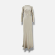 Alberta Ferretti Women Gray Draped Back Silk Satin Long Sleeve Maxi Dress Size 0