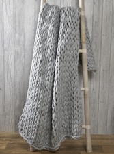 Image of Chunky Knit Throw Cable Hand Knitted Sofa Bed Luxury Soft Blanket Silver Grey